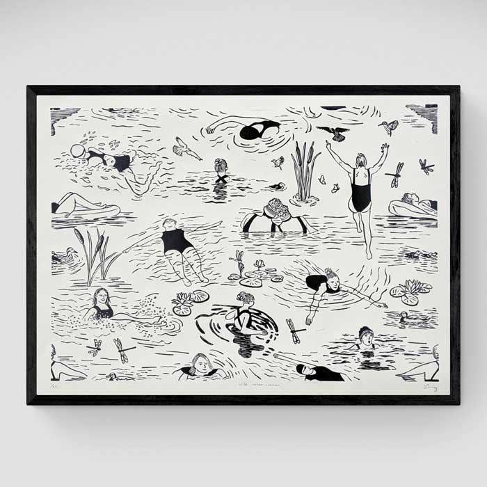 'Wild water women' Limited Edition Lino Print