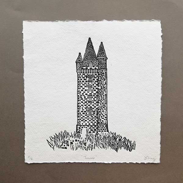 Milford Towers - original lino top print